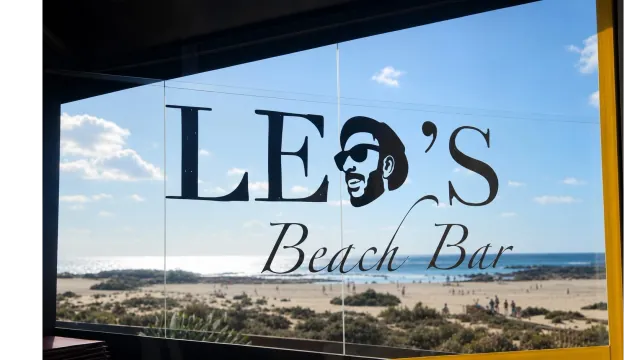 The terrace of Leo’s Beach Bar looking out over the beach in El Cotillo